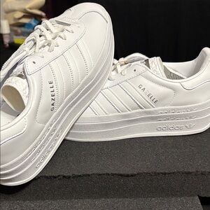 Adidas Gazelle Triple White Platform Sneakers